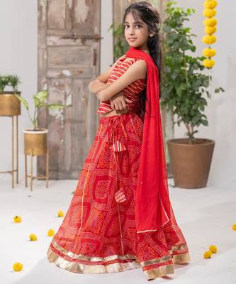 red color Bandhani Lehenga Choli with Dupatta 4