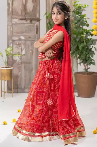 red color Bandhani Lehenga Choli with Dupatta