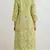 Lime green hand block printed with embroidered a line cotton suit with pajama