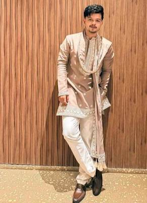 Men's beige silk blend embroidered – stylish festive ethnic wear 1