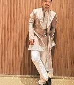 Men's beige silk blend embroidered – stylish festive ethnic wear