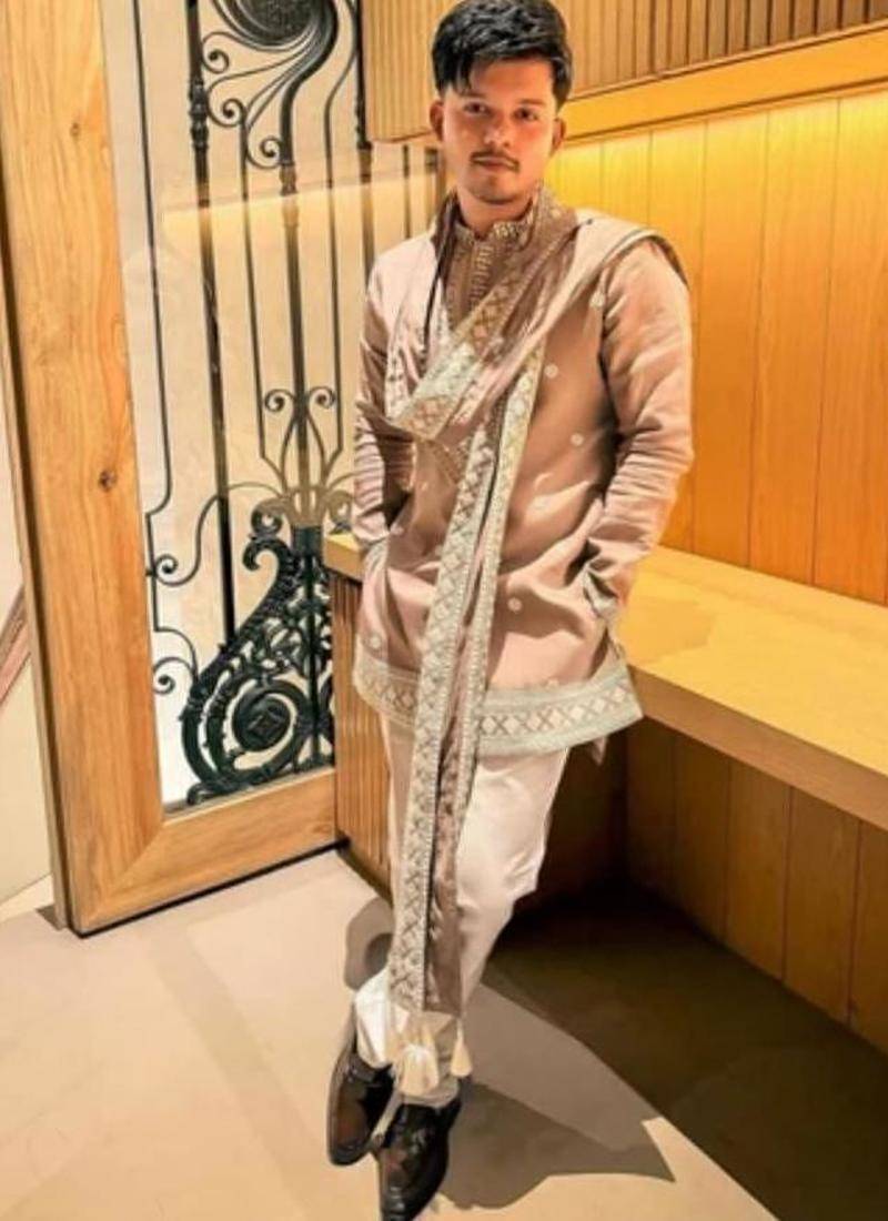 Men's beige silk blend embroidered – stylish festive ethnic wear