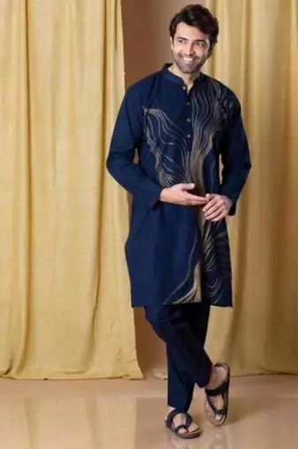 Men's blue viscose rayon embroidered – stylish festive ethnic wear