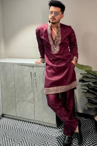 Men's maroon viscose rayon embroidered – stylish festive ethnic wear