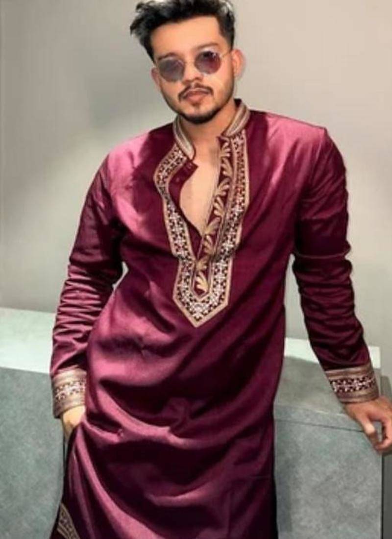 Men's maroon viscose rayon embroidered – stylish festive ethnic wear