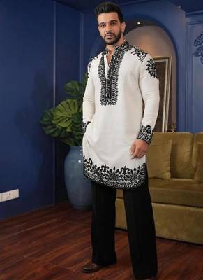 Men's white silk blend embroidered – stylish festive ethnic wear 1