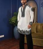 Men's white silk blend embroidered – stylish festive ethnic wear