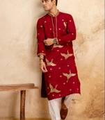 Men's red chanderi silk embroidered – stylish festive ethnic wear