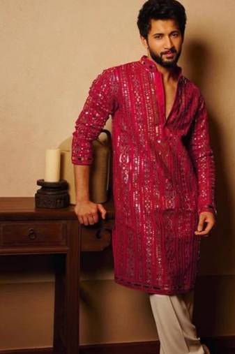 Men's pink viscose rayon embroidered – stylish festive ethnic wear