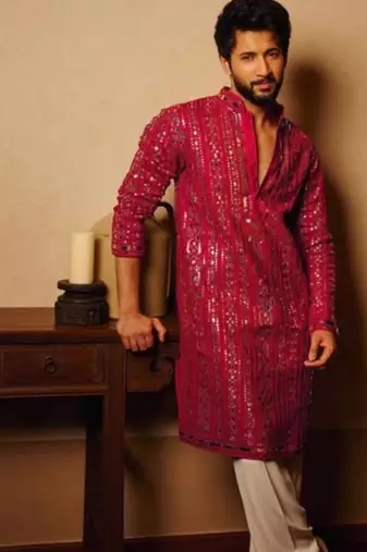 Men's pink viscose rayon embroidered – stylish festive ethnic wear