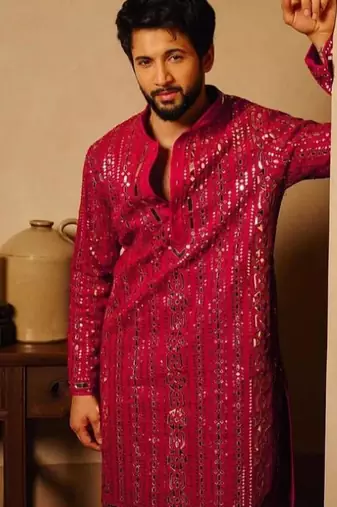 Men's pink viscose rayon embroidered – stylish festive ethnic wear
