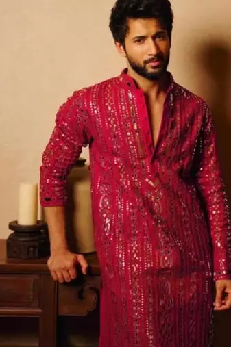 Men's pink viscose rayon embroidered – stylish festive ethnic wear
