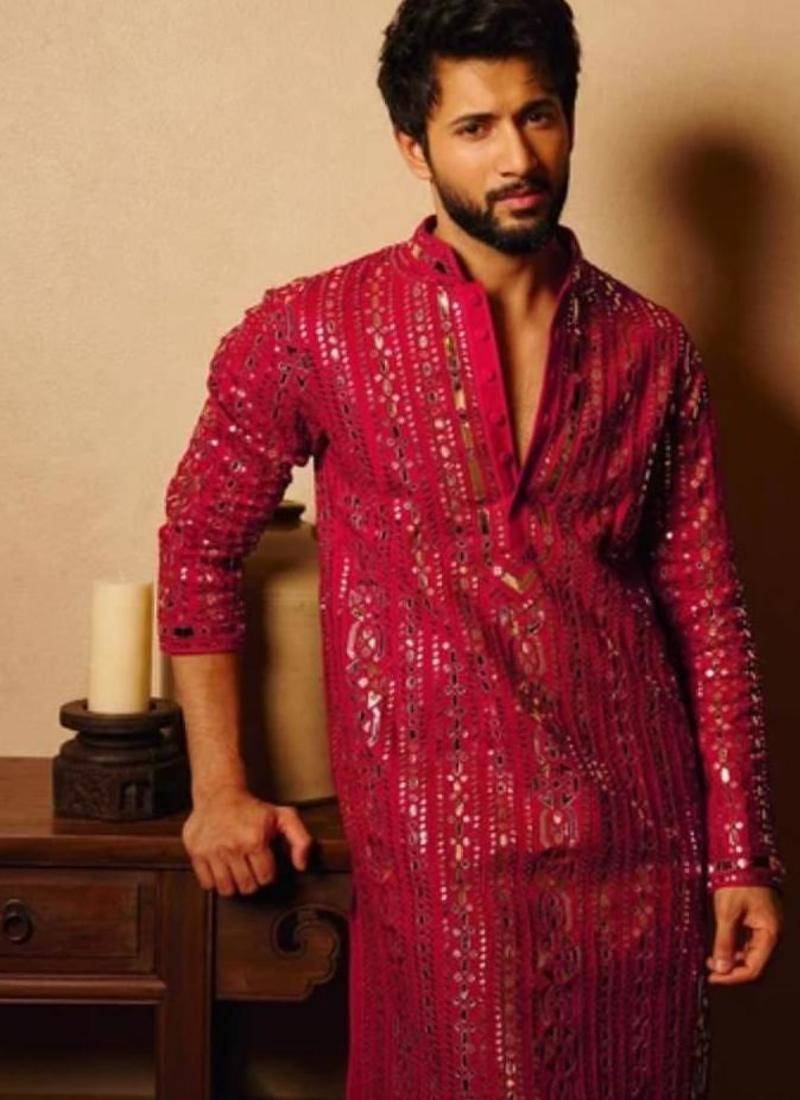 Men's pink viscose rayon embroidered – stylish festive ethnic wear