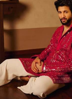 Men's pink viscose rayon embroidered – stylish festive ethnic wear 4