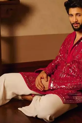Men's pink viscose rayon embroidered – stylish festive ethnic wear
