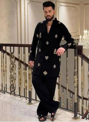 Men's black viscose rayon embroidered – stylish festive ethnic wear 1