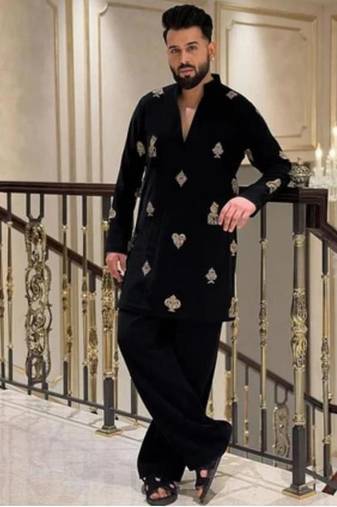 Men's black viscose rayon embroidered – stylish festive ethnic wear
