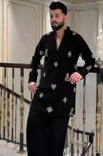 Men's black viscose rayon embroidered – stylish festive ethnic wear