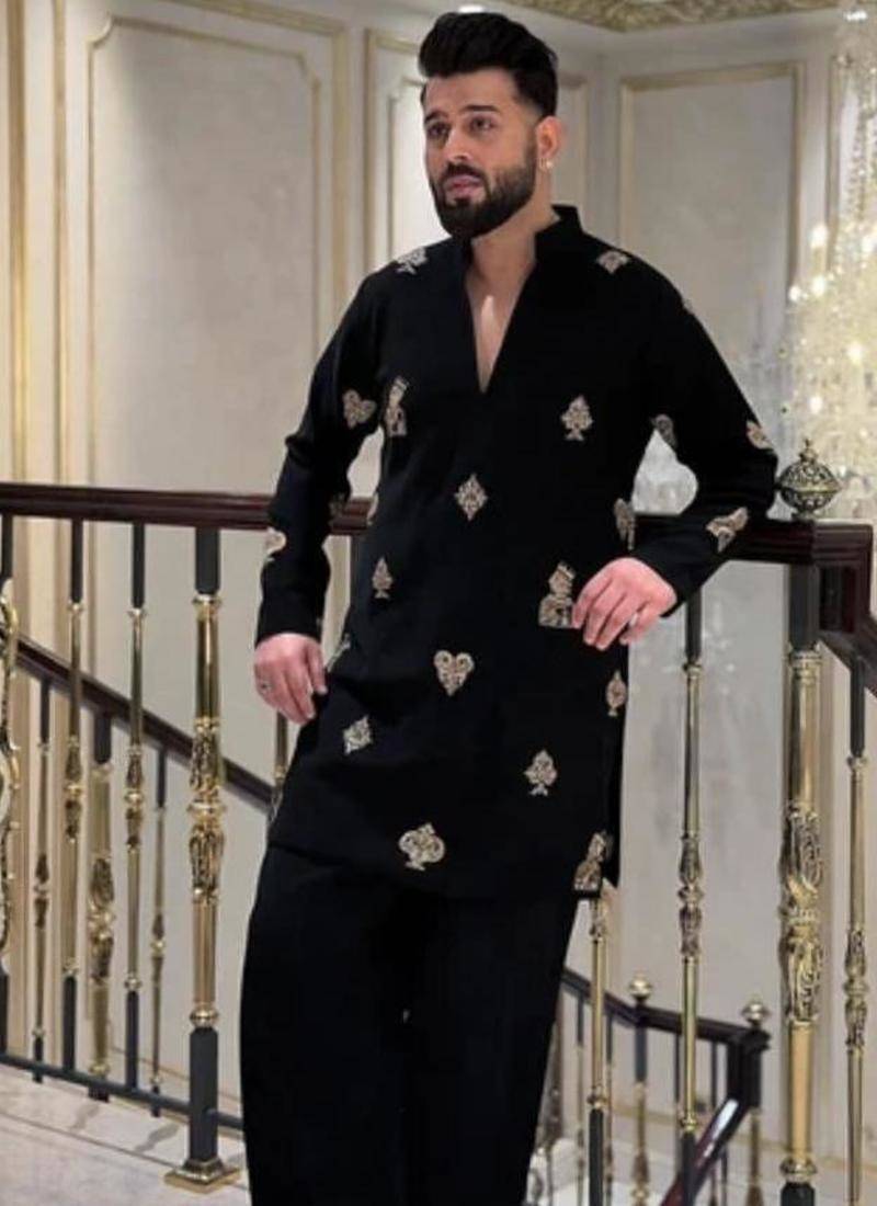 Men's black viscose rayon embroidered – stylish festive ethnic wear