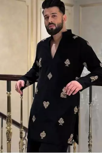 Men's black viscose rayon embroidered – stylish festive ethnic wear