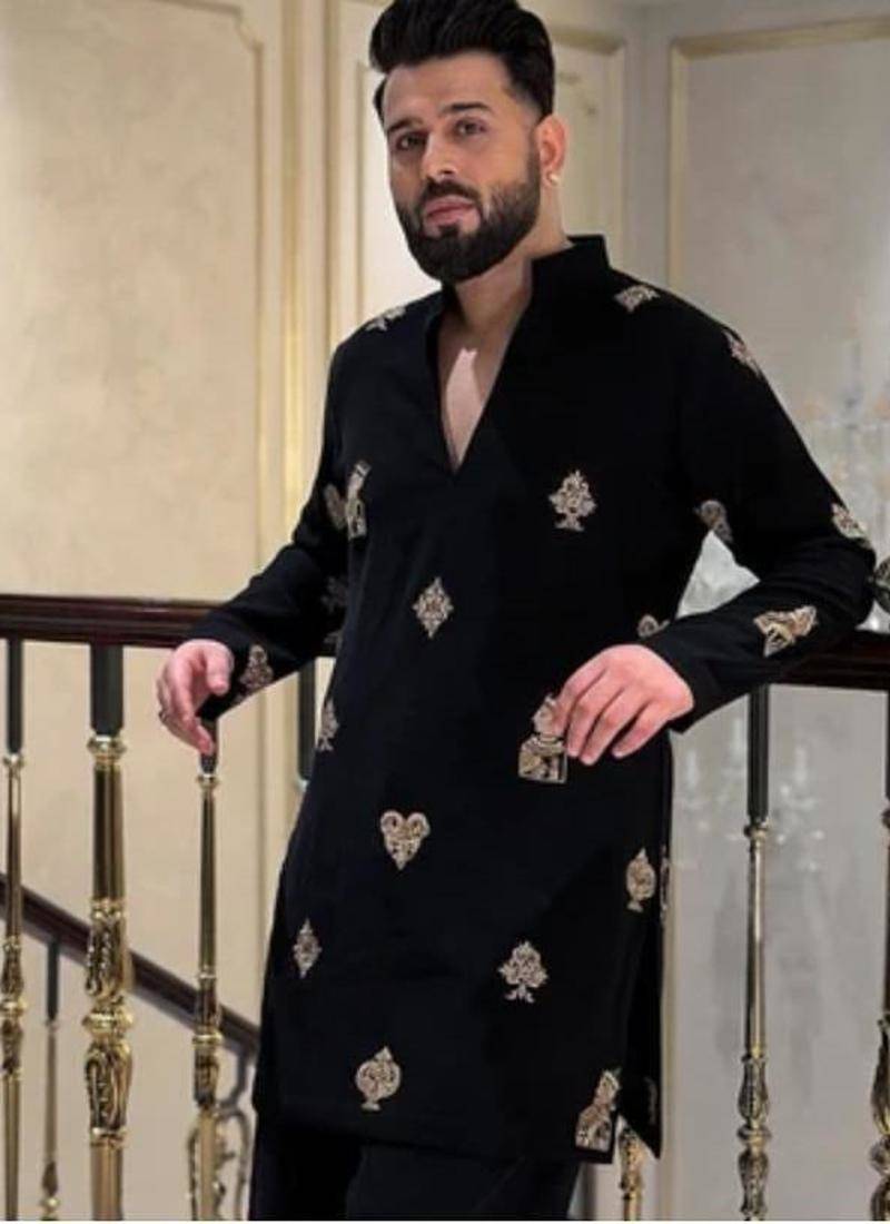 Men's black viscose rayon embroidered – stylish festive ethnic wear