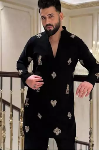 Men's black viscose rayon embroidered – stylish festive ethnic wear