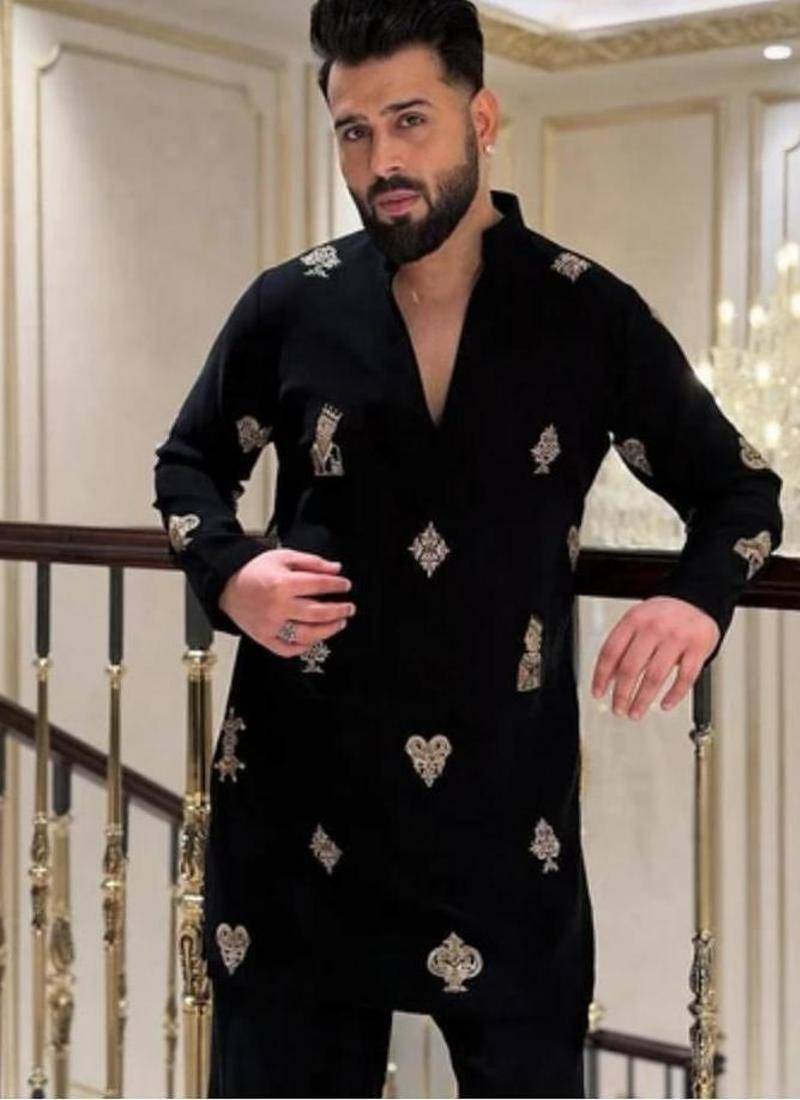 Men's black viscose rayon embroidered – stylish festive ethnic wear
