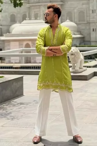 Men's yellow viscose rayon embroidered – stylish festive ethnic wear