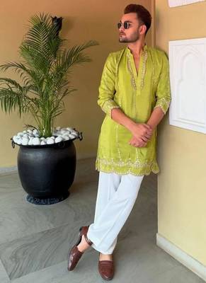 Men's yellow viscose rayon embroidered – stylish festive ethnic wear 2