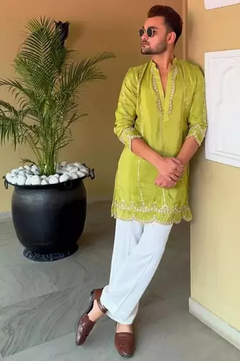 Men's yellow viscose rayon embroidered – stylish festive ethnic wear