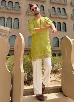 Men's yellow viscose rayon embroidered – stylish festive ethnic wear 4