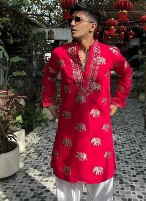 Men's pink viscose rayon embroidered – stylish festive ethnic wear 1