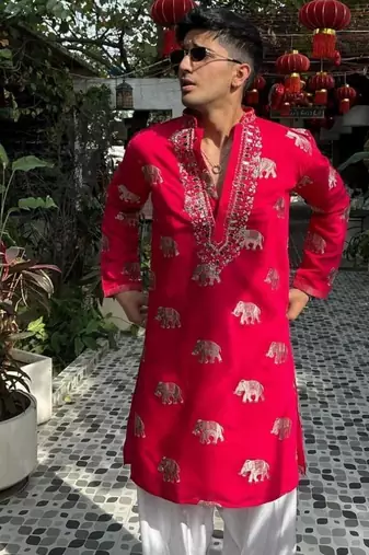 Men's pink viscose rayon embroidered – stylish festive ethnic wear