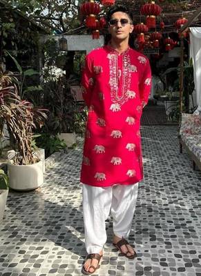 Men's pink viscose rayon embroidered – stylish festive ethnic wear 2
