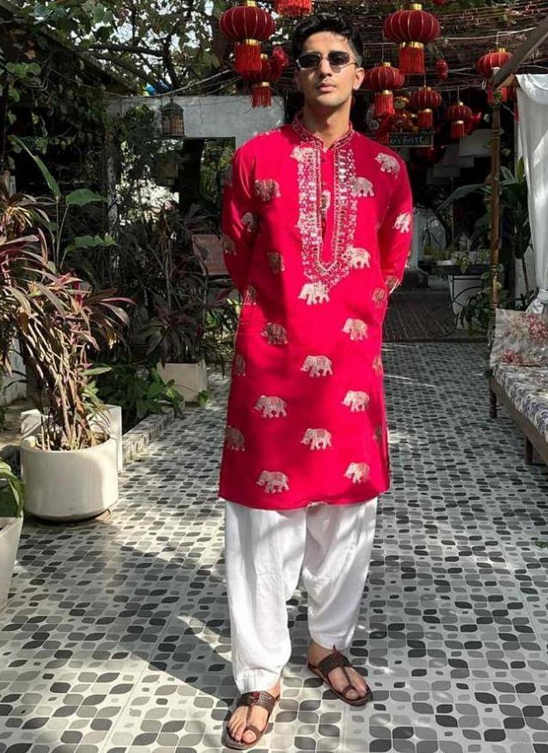 Men's pink viscose rayon embroidered – stylish festive ethnic wear