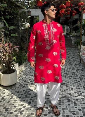 Men's pink viscose rayon embroidered – stylish festive ethnic wear 3