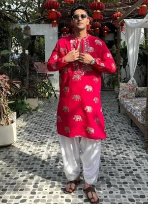 Men's pink viscose rayon embroidered – stylish festive ethnic wear 4