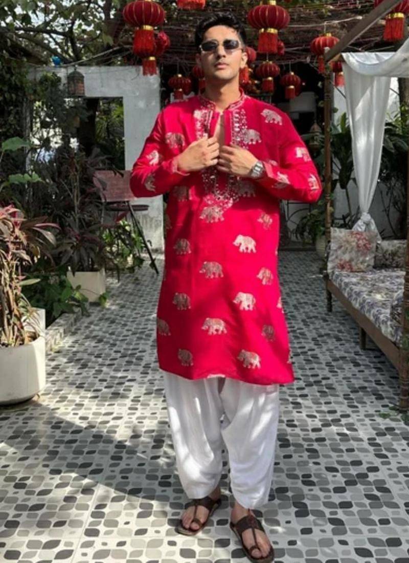 Men's pink viscose rayon embroidered – stylish festive ethnic wear