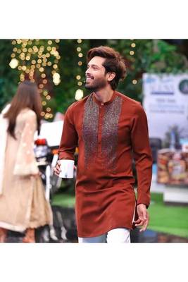 Men's maroon chanderi silk embroidered – stylish festive ethnic wear 1