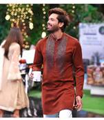 Men's maroon chanderi silk embroidered – stylish festive ethnic wear