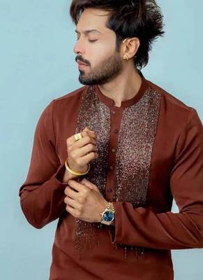Men's maroon chanderi silk embroidered – stylish festive ethnic wear 2