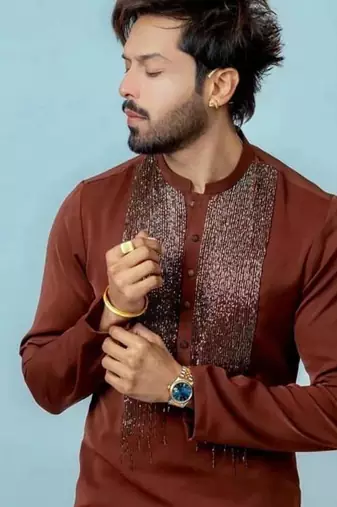 Men's maroon chanderi silk embroidered – stylish festive ethnic wear