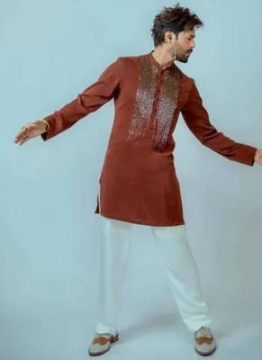 Men's maroon chanderi silk embroidered – stylish festive ethnic wear 3