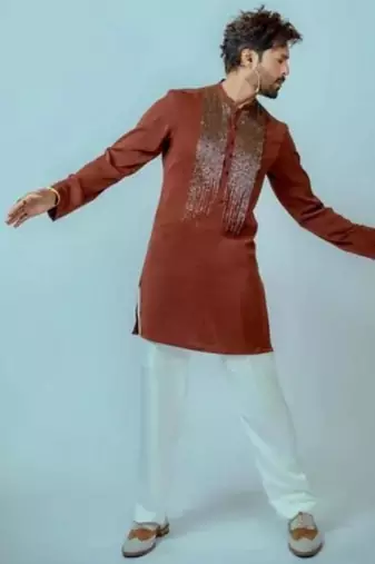 Men's maroon chanderi silk embroidered – stylish festive ethnic wear