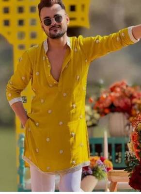 Men's yellow viscose rayon embroidered – stylish festive ethnic wear 1