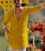 Men's yellow viscose rayon embroidered – stylish festive ethnic wear