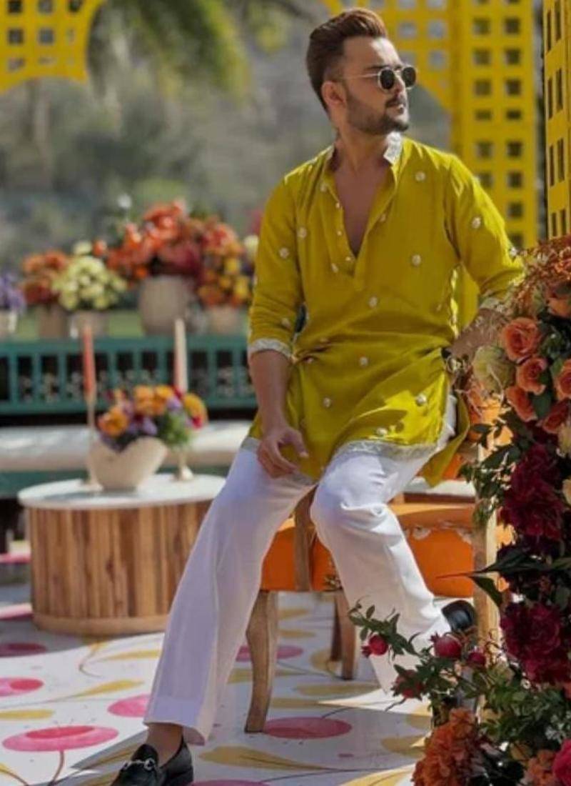 Men's yellow viscose rayon embroidered – stylish festive ethnic wear