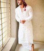 Men's white viscose rayon embroidered – stylish festive ethnic wear
