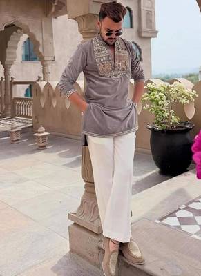 Men's purple viscose rayon embroidered – stylish festive ethnic wear 1