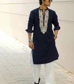 Men's blue viscose rayon embroidered – stylish festive ethnic wear